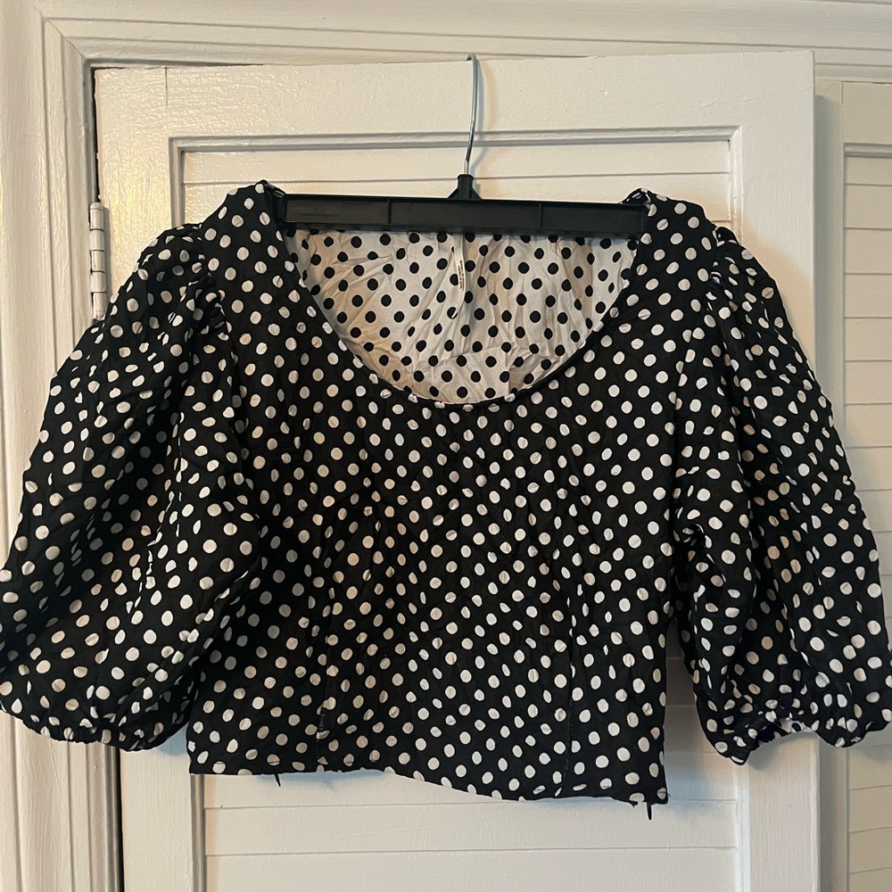 Free People Polka Dot Bubble Sleeve Blouse